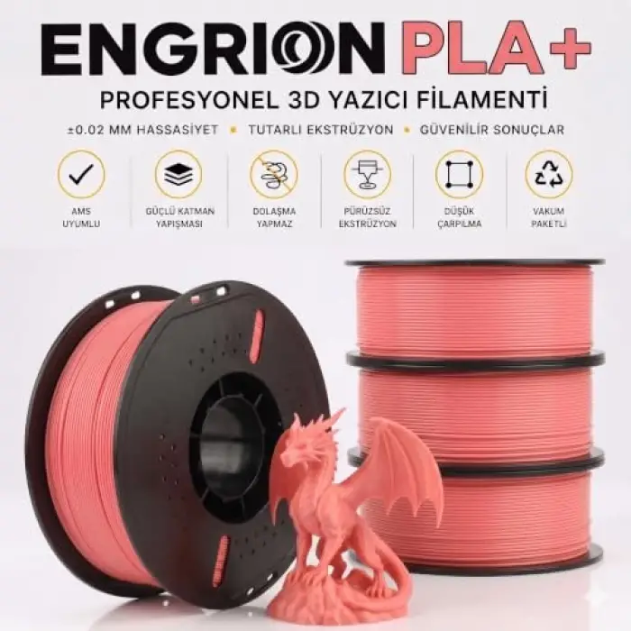 PLA+ Filament 1.75 mm 1 kg Pembe - Yüksek Hızlı Baskı, ±0.02mm Tolerans, FDM/AMS Uyumlu 3D Yazıcı Filamenti