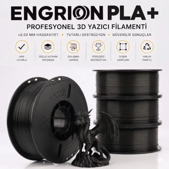 PLA+ Filament 1.75 mm 1 kg Siyah - Yüksek Hızlı Baskı, ±0.02mm Tolerans, FDM/AMS Uyumlu 3D Yazıcı Filamenti