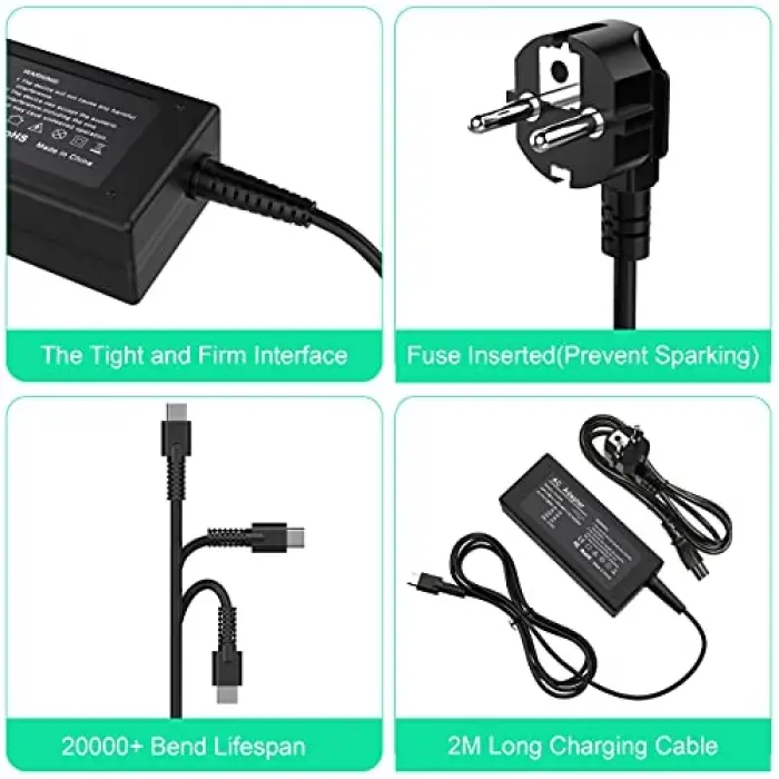 65W USB C Tipi Dizüstü Şarj Cihazı, Mac Book Pro/Lenovo ThinkPad/Samsung/ASUS/Dell/Chromebook/Yoga/ACE/Huawei ve diğer tüm USB Tip C Cihazları için Evrensel Adaptör Güç Kaynağı（45W için de geçerlidir）