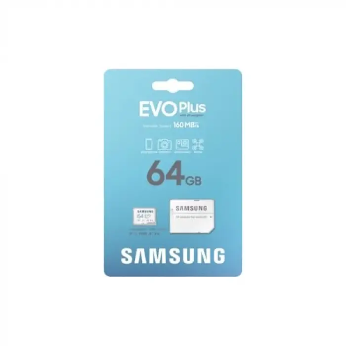 EVO Plus microSDXC Hafıza Kartı 64 GB, 160 MB/s, U1, V10, A1, ‎MB-MC64SA/APC (2024 Serisi)