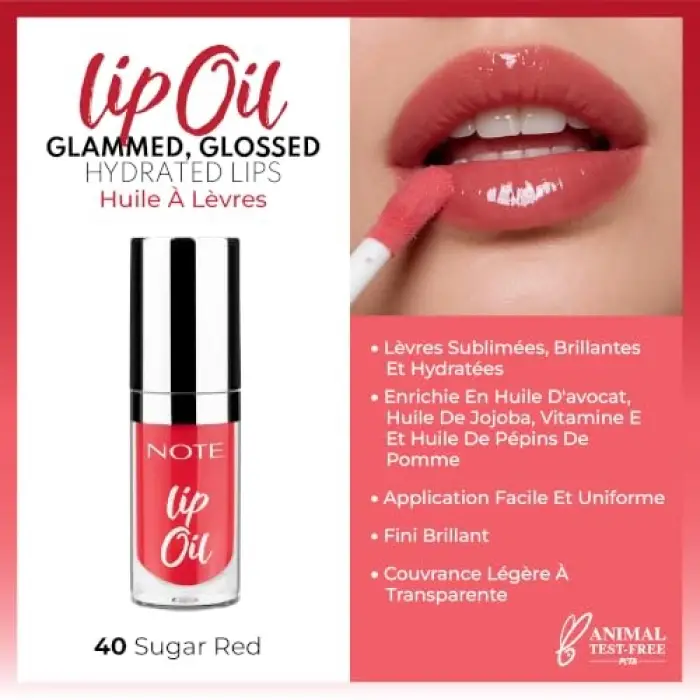 Cosmetics Lip Oil 40 Sugar Red Nemlendirici ve Parlatıcı Dudak Bakım Yağı, Kırmızı