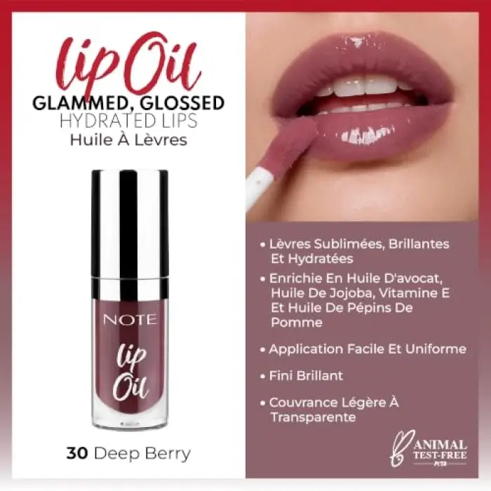 Cosmetics Lip Oil 30 Deep Berry Nemlendirici ve Parlatıcı Dudak Bakım Yağı, Mor