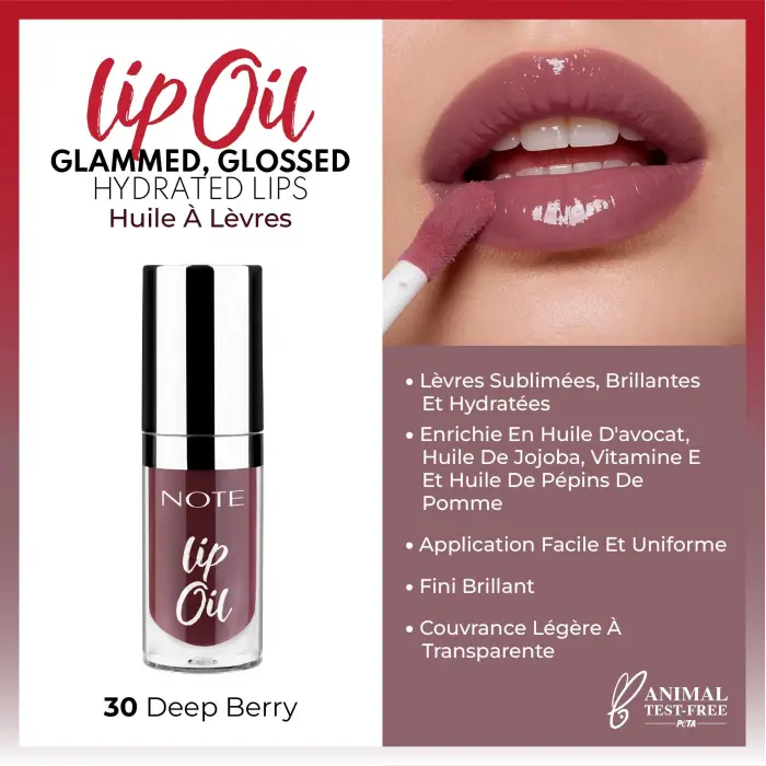 Cosmetics Lip Oil 30 Deep Berry Nemlendirici ve Parlatıcı Dudak Bakım Yağı, Mor