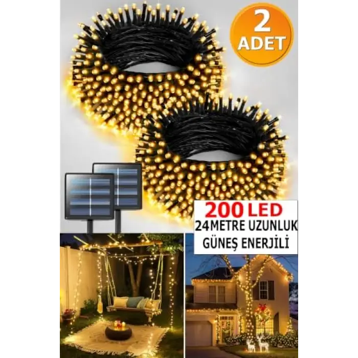 Güneş Enerjili 10 Metre 100 LED Dış Mekan Dekoratif Bahçe Işık Zinciri Sıcak Beyaz, 8 Farklı Işık Modu, Solar Led Aydınlatma Balkon, Çit, Ağaç, Teras ve Yılbaşı Süsleme (【2 Paket】)