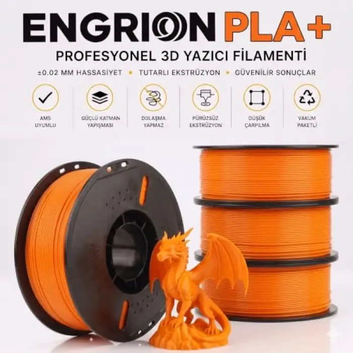 PLA+ Filament 1.75 mm 1 kg Turuncu - Yüksek Hızlı Baskı, ±0.02mm Tolerans, FDM/AMS Uyumlu 3D Yazıcı Filamenti