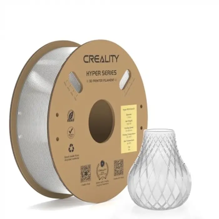 Resmi Hyper PETG Filament 1.75mm, Yüksek Hızlı PETG 30-600mm/s 3D Yazıcı Filament PETG, Boyutsal Doğruluk ± 0.03 mm, Çoğu 3D Yazıcıya Uyar, 1KG (2.2lbs) Makara Şeffaf