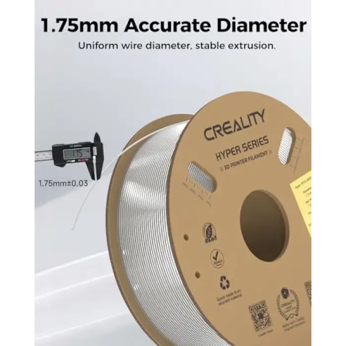 Resmi Hyper PETG Filament 1.75mm, Yüksek Hızlı PETG 30-600mm/s 3D Yazıcı Filament PETG, Boyutsal Doğruluk ± 0.03 mm, Çoğu 3D Yazıcıya Uyar, 1KG (2.2lbs) Makara Şeffaf
