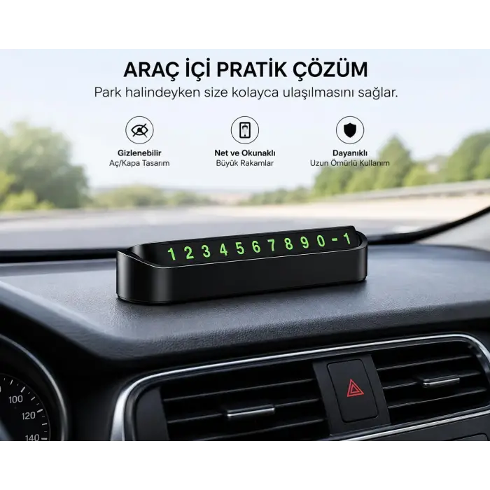 Araç Park Telefon Numaratörü, Aç Kapa Gizlenebilir, Fosforlu Rakaml­ı, Siyah