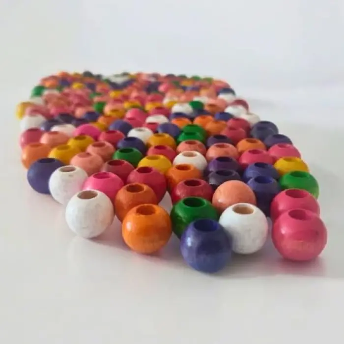 14 mm Karışık Renkli Ahşap Boncuk 100 g (± 120 Adet)
