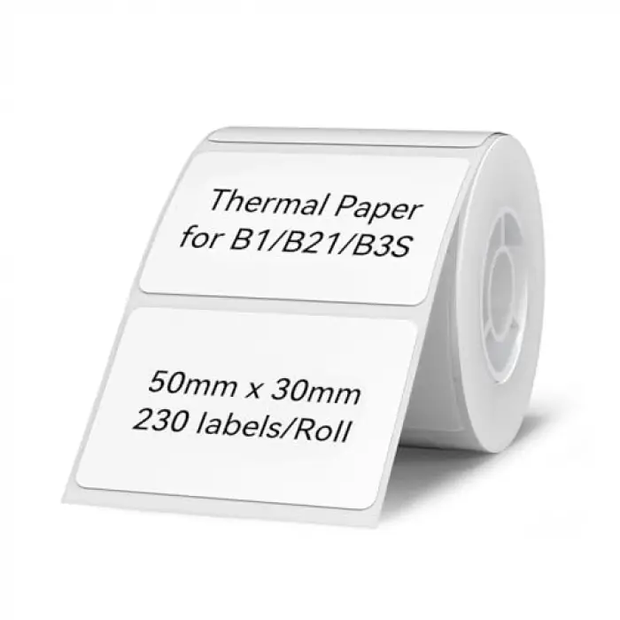 B1/B21/B3S Etiket Yazıcısı için 2� x 1.2� (50×30 mm) Su Geçirmez Etiket Kağıdı, 1 Rulo 230 Adet, Beyaz