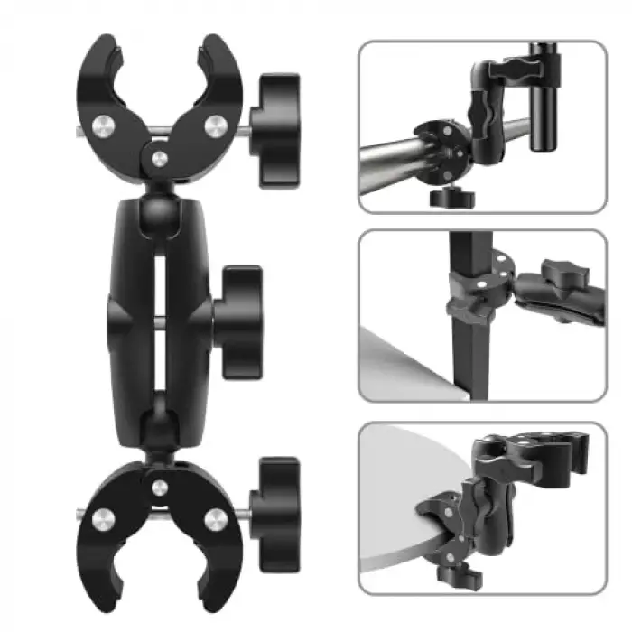 Çift Başlı Superclamp Gidon Montaj & 200 cm Görünmez Selfie Çubuğu; Insta360 X3, X2, X4, X5, One RS, GO 3, One X, Evo ile Uyumlu, Alüminyum Çubuk, 1/4,360­° Ayarlanabilir