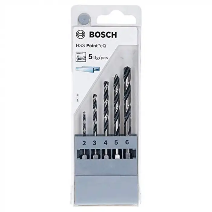 5 parçalı PointTeQ altıgen matkap seti, metal için, Ø: 2-6 mm, çalışma uzunluğu: 24-57 mm, toplam uzunluk: 60-98 mm, ¼ inç altıgen şaft