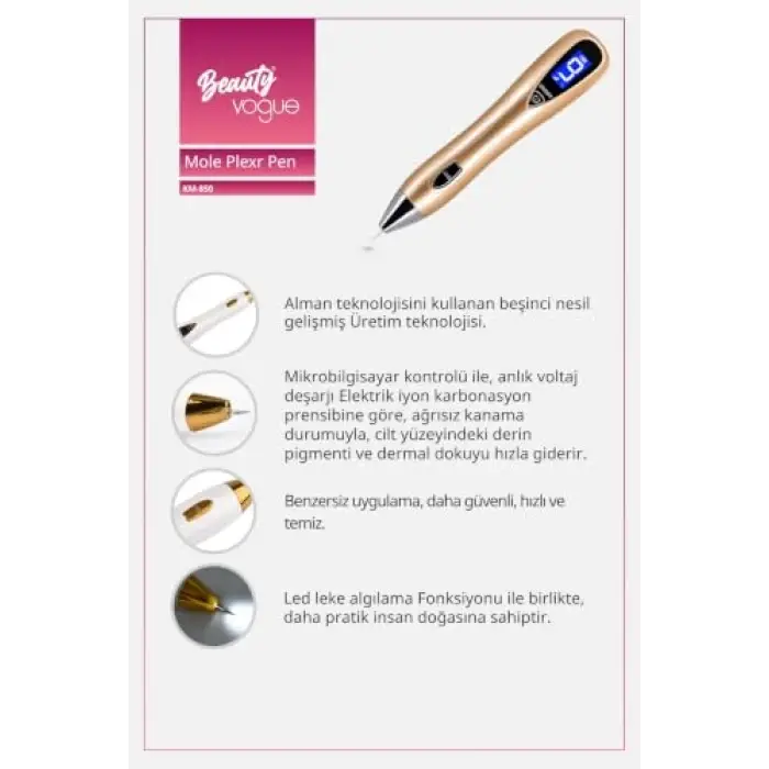 Mole Plexr Pen Gold-Plazma Kalem Seti, Kablosuz Şarj, 10 İğne, 3 Kartuș