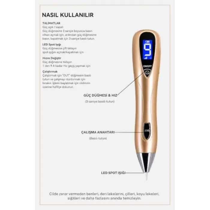 Mole Plexr Pen Gold-Plazma Kalem Seti, Kablosuz Şarj, 10 İğne, 3 Kartuș