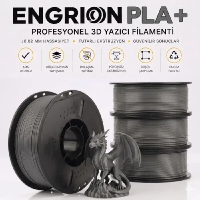 Pla+ Filament 1.75 mm 1 kg Koyu Gri - Yüksek Hızlı Baskı, ±0.02 mm Tolerans, Fdm/Ams Uyumlu 3D Yazıcı Filamenti