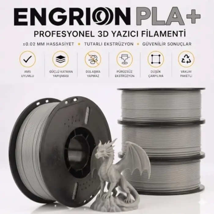 Pla+ Filament 1.75 mm 1 kg Gri - Yüksek Hızlı Baskı, ±0.02 mm Tolerans, Fdm/Ams Uyumlu 3D Yazıcı Filamenti