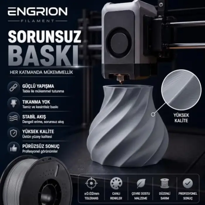Pla+ Filament 1.75 mm 1 kg Gri - Yüksek Hızlı Baskı, ±0.02 mm Tolerans, Fdm/Ams Uyumlu 3D Yazıcı Filamenti