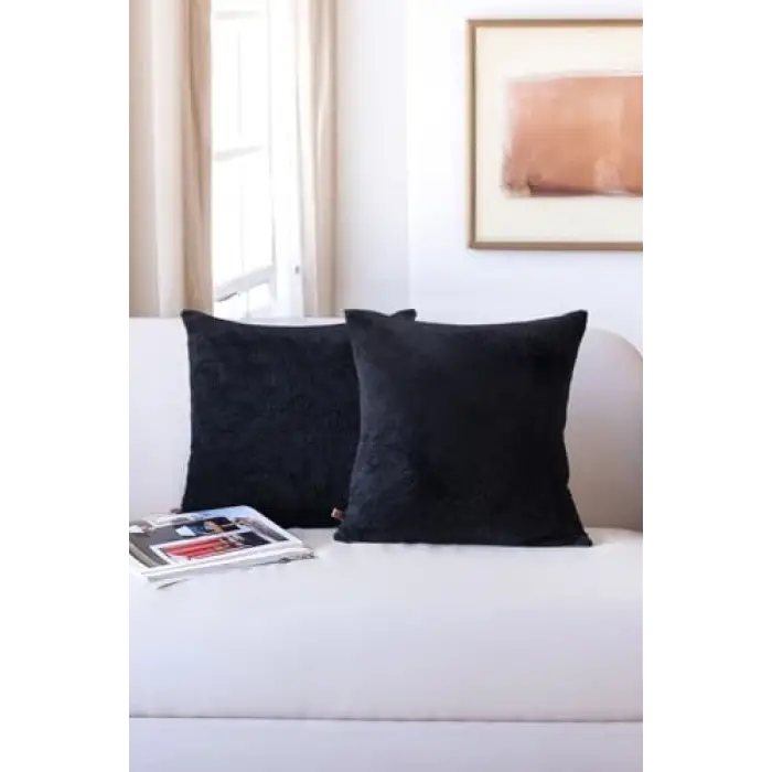 Siyah 43x43 cm 2li Teddy Puffy kır­lent kılıfı