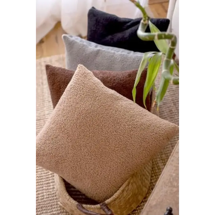 Siyah 43x43 cm 2li Teddy Puffy kır­lent kılıfı