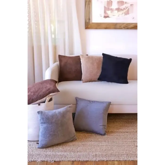 Siyah 43x43 cm 2li Teddy Puffy kır­lent kılıfı