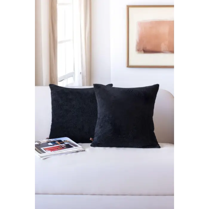 Siyah 43x43 cm 2li Teddy Puffy kır­lent kılıfı