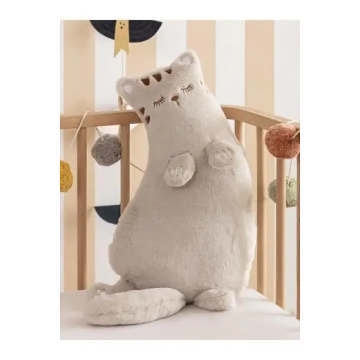 60 cm açık bej baskılı peluş dolgulu kedi bebek kır­lenti