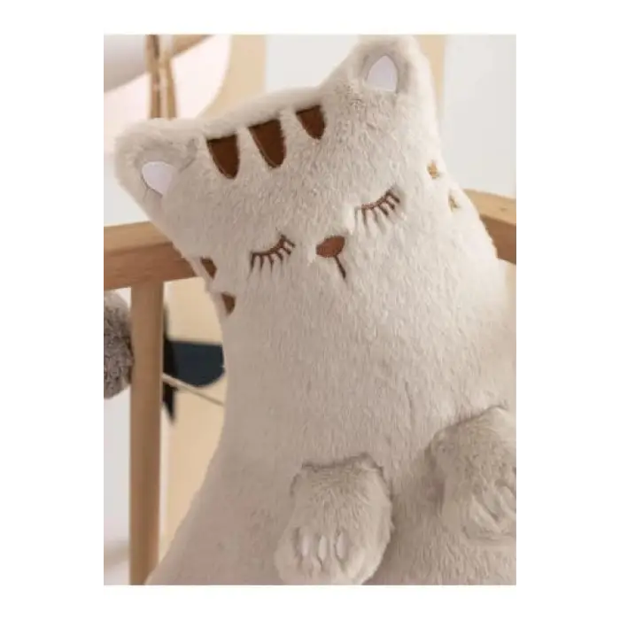 60 cm açık bej baskılı peluş dolgulu kedi bebek kır­lenti