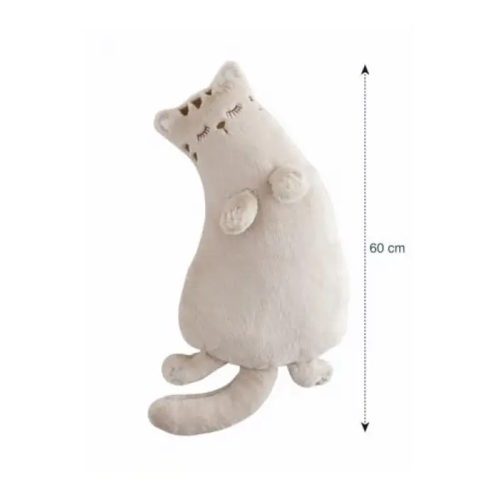 60 cm açık bej baskılı peluş dolgulu kedi bebek kır­lenti