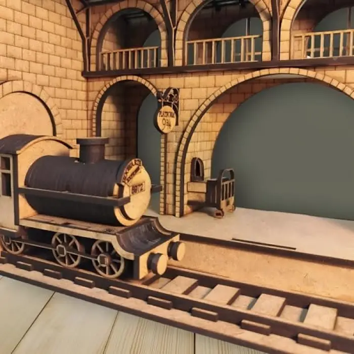 AlgWoodDesign Platform 9¾ Tren İstasyonu Ahşap Maket; 143 Parça Dıy Minyatür Tren İstasyonu Modeli, Peri LED Dahil, Mdf 3D Puzzle, Hobi ve Dekorasyon Seti, 11x17x15 cm