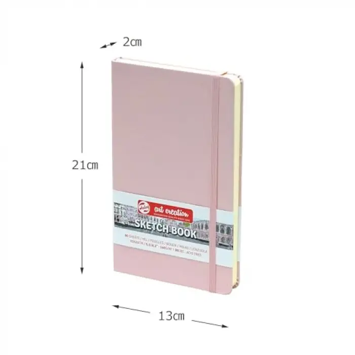 Çizim Defteri, Pastel Pembe, İnce, Asitsiz Kağıt, 80 Yaprak Ciltli, Kalınlık: 140 g/m2), 5,1 x 8,3 inç (13 x 21 cm), ターレンスジャパン(Talens Japan) Tarens T9314-012M Art Creations Eskiz Defteri