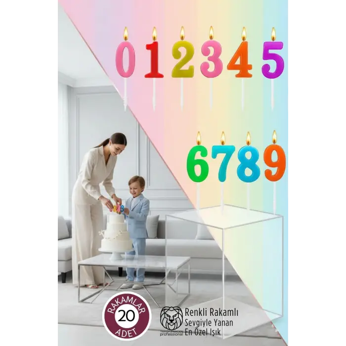 Renkli Rakaml� Doğum Günü Pastası Mum Seti - 20 Adet, 7430000722766