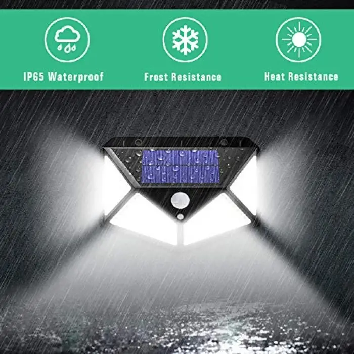 Dış mekan için solar lambalar, 270° dört taraflı aydınlatma, 2200 mAh, 100 LED güneş enerjili lamba, avlu için güneş enerjili lamba -【2 adet】, hareket sensörlü, su geçirmez, duvar lambası, bahçe