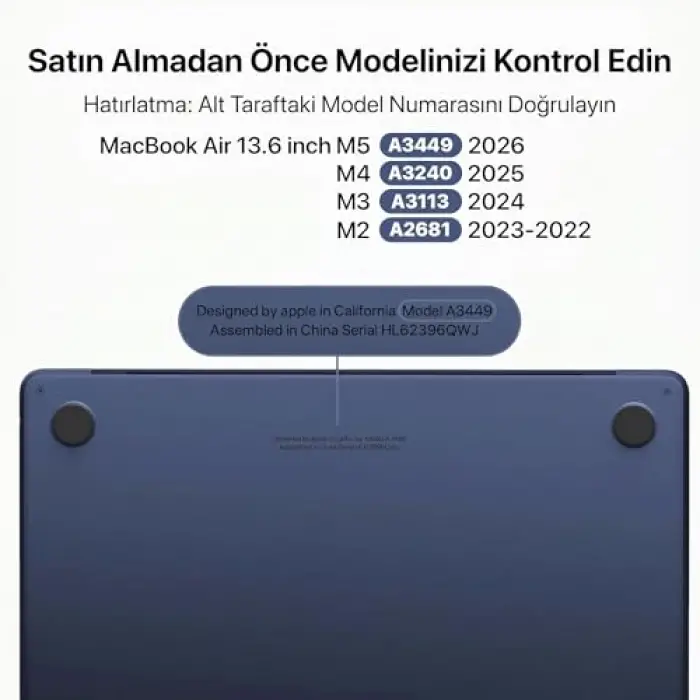 MacBook Air【M5/M4/M3/M2】13.6 inç, ile Uyumlu Mat Kılıf Köşe Korumalı ve Şeffaf Çizgi Detaylı Tasarım, 2026/2025/2024/2023/2022, A3449 - A3240 - A3113 - A2681, (Mavi Şeffaf)
