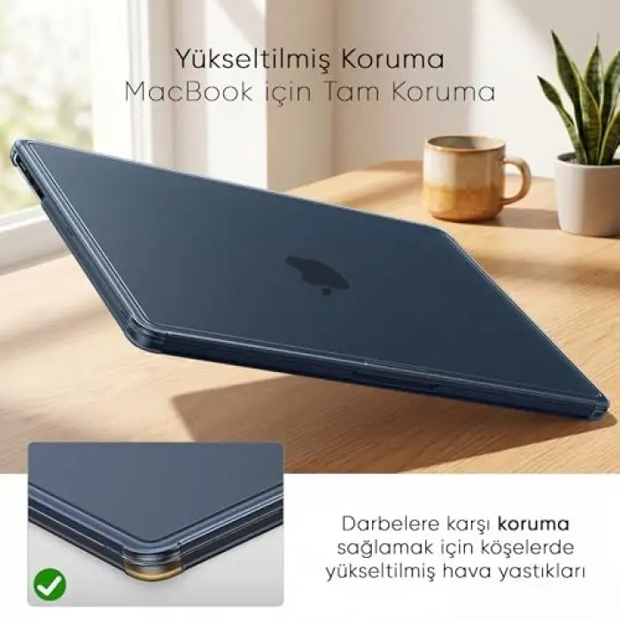 MacBook Air【M5/M4/M3/M2】13.6 inç, ile Uyumlu Mat Kılıf Köşe Korumalı ve Şeffaf Çizgi Detaylı Tasarım, 2026/2025/2024/2023/2022, A3449 - A3240 - A3113 - A2681, (Mavi Şeffaf)
