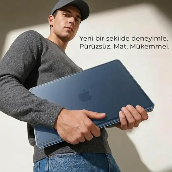 MacBook Air【M5/M4/M3/M2】13.6 inç, ile Uyumlu Mat Kılıf Köşe Korumalı ve Şeffaf Çizgi Detaylı Tasarım, 2026/2025/2024/2023/2022, A3449 - A3240 - A3113 - A2681, (Mavi Şeffaf)