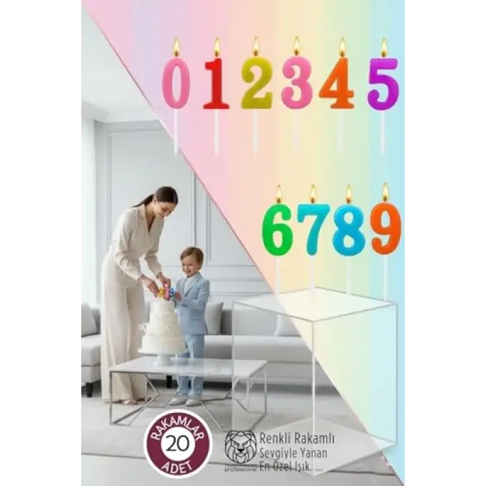 Renkli Rakaml� Doğum Günü Pastası Mum Seti - 20 Adet, 7430000722766