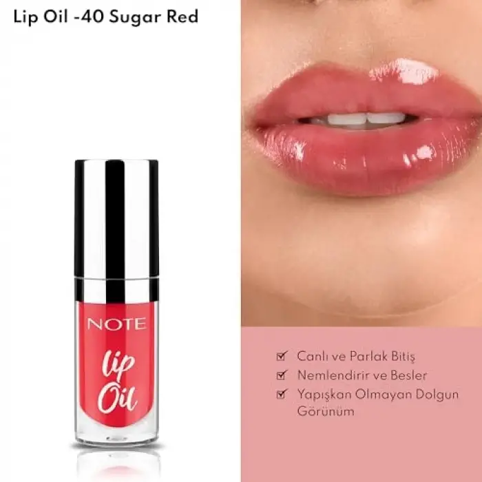 Lip Oil, Cosmetics, 40 Sugar Red Nemlendirici ve Parlatıcı Dudak Bakım Yağı, Kırmızı (3 paketi)
