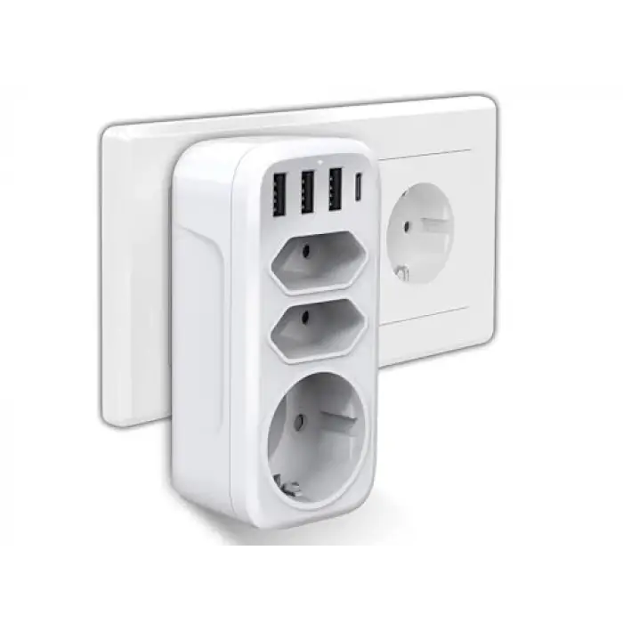 7si 1 Arada Çoklu Priz, USB ve Type-C Çıkışlı, 3 USB Portlu