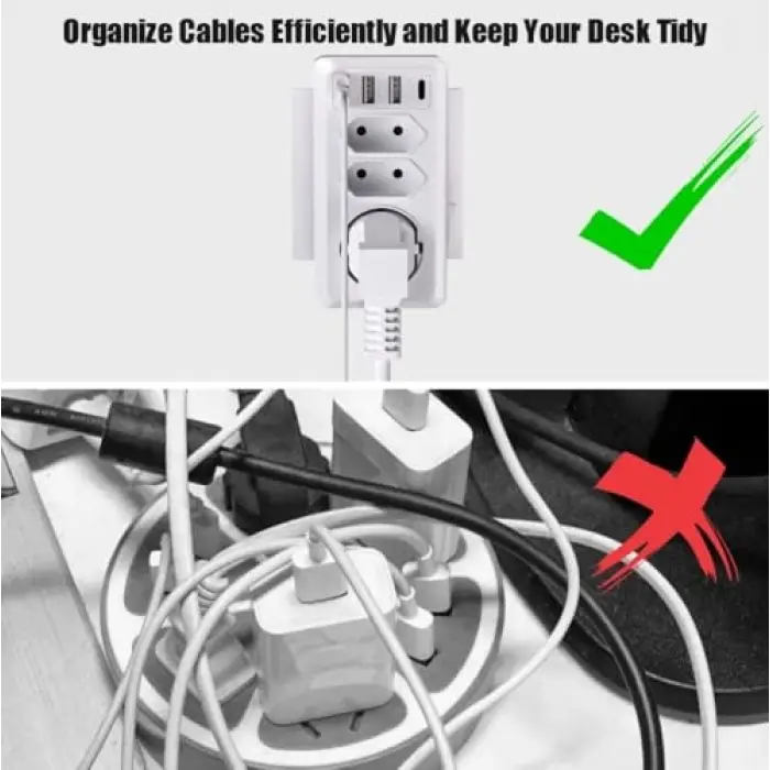 7si 1 Arada Çoklu Priz, USB ve Type-C Çıkışlı, 3 USB Portlu