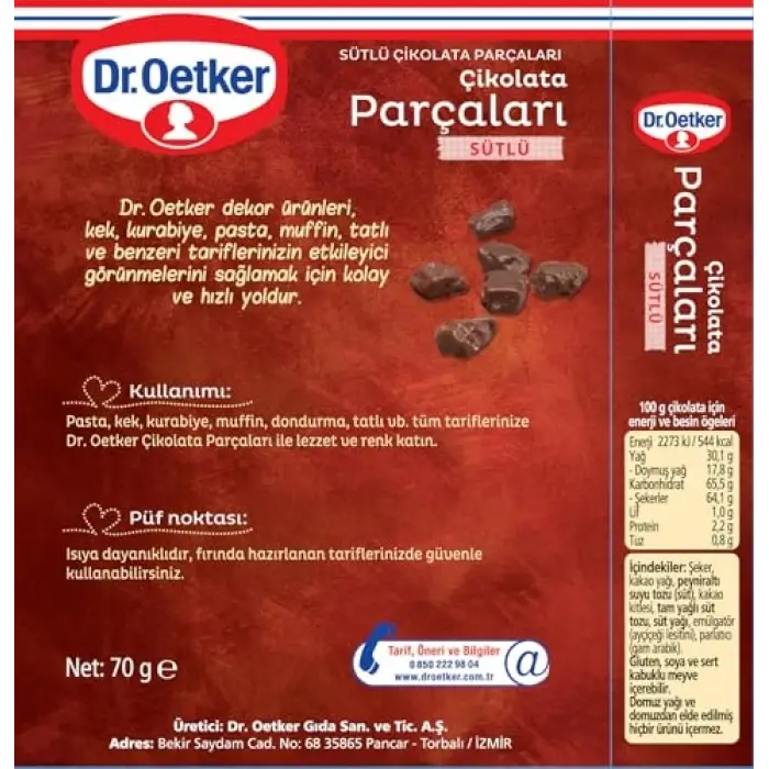 70g Sütlü, Çikolata Parçaları (Dekor)