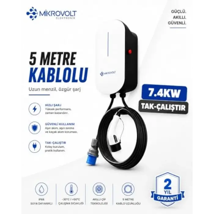7.4kW Wallbox Şarj İstasyonu (Beyaz)