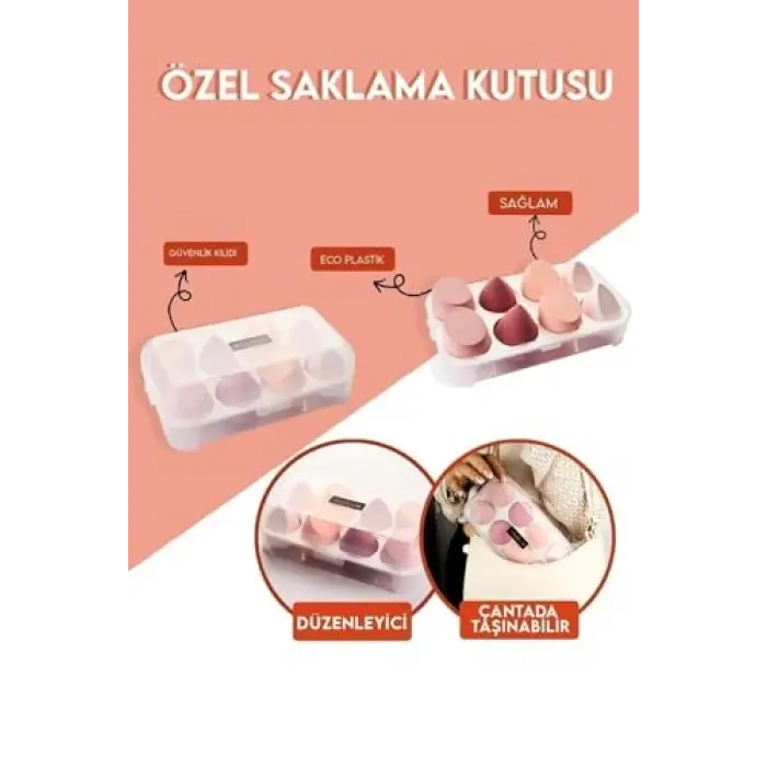 8lü Kutulu Standlı Makyaj Süngeri Seti