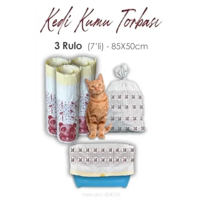 85x50 cm kedi kumu torbası, 7li 3 rulo