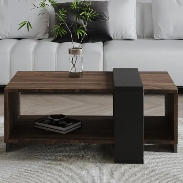 90 cm Ceviz ve Antrasit Raflı Orta Sehpa