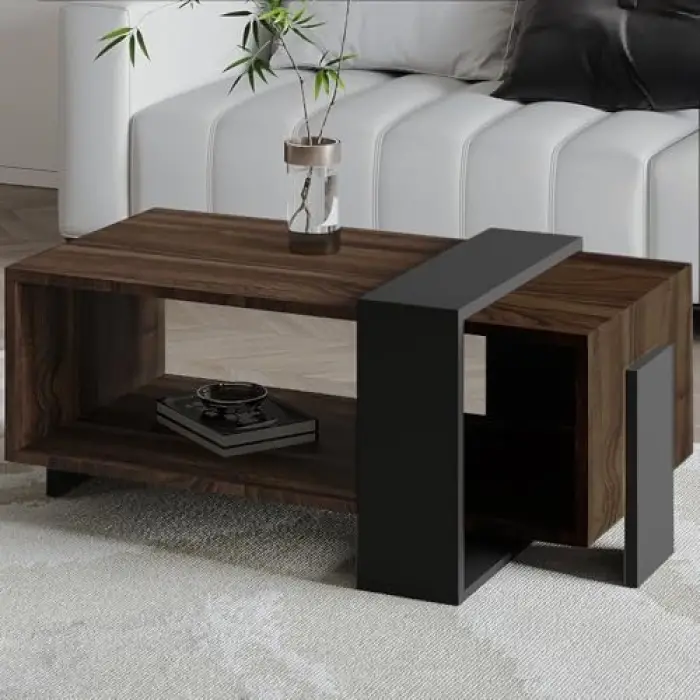 90 cm Ceviz ve Antrasit Raflı Orta Sehpa
