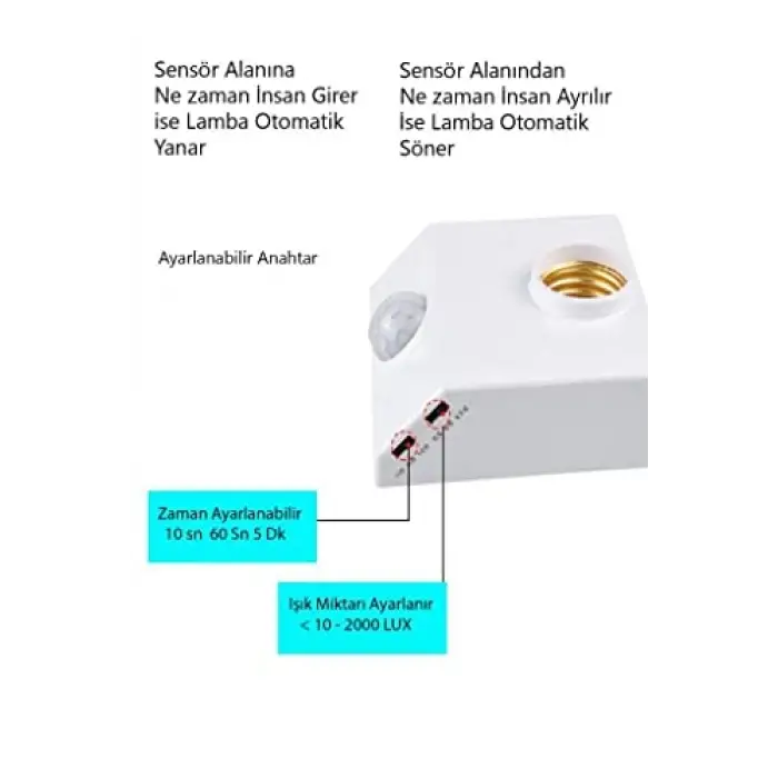 9W (60W) 360 Derece Hareket Sensörlü Lamba Beyaz 6500K E27