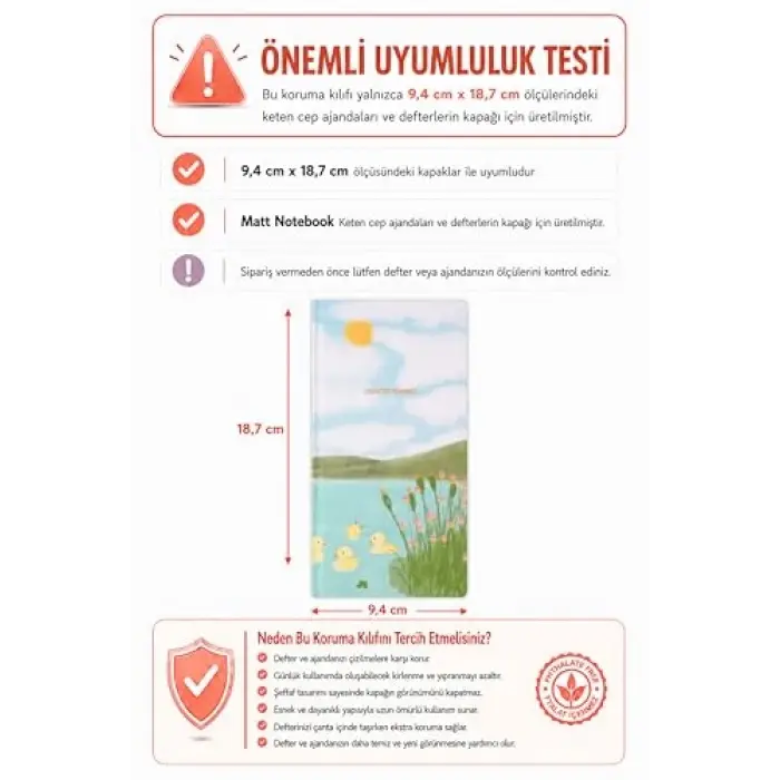 9x18 cm Ciltli Ajanda Defter Şeffaf Koruma Kılıfı