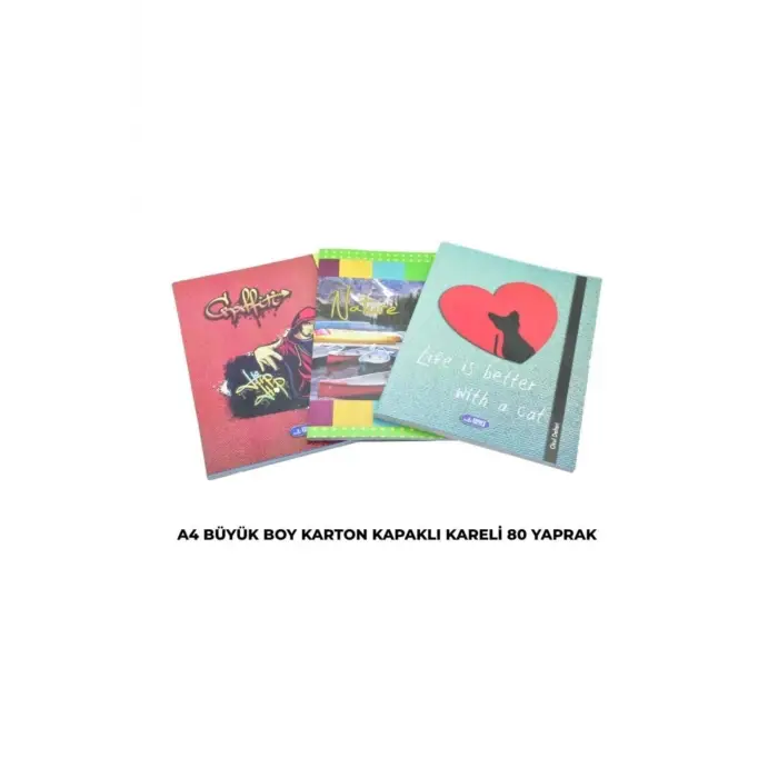 A4 Karton Kapak 80 Yp. Kareli Defter