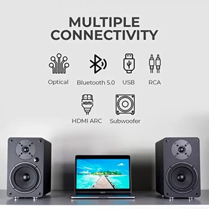A5 Arc Siyah Aktif Hoparlör; HDMI Arc, Rca, Bluetooth, Optik, USB, Sub Out
