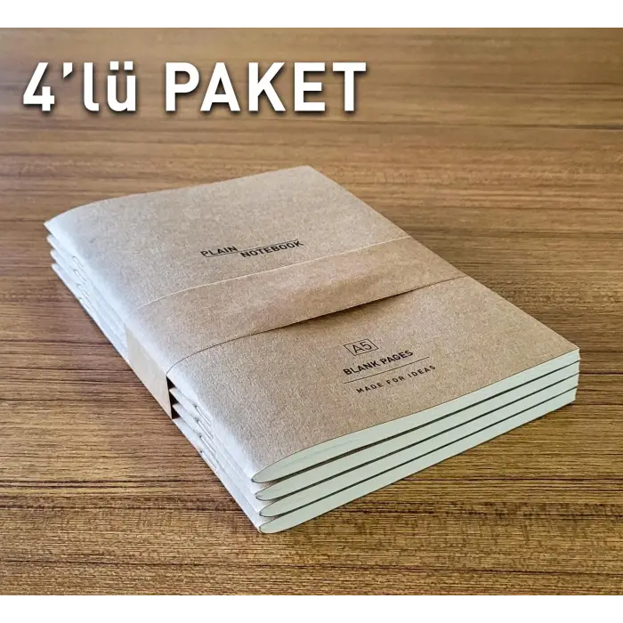 A5 Kraft Kapak Tel Dikişli Defter 4lü Paket